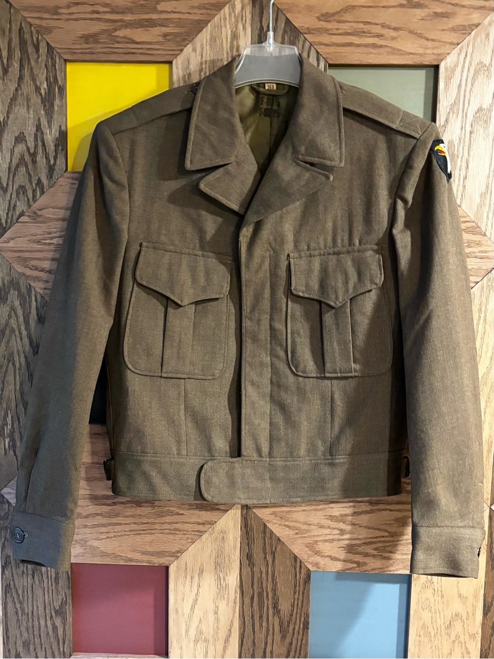 Vintage 40’s WWII Army Jacket Mens Wool Ike Authentic 101st Airborne Patch 36R